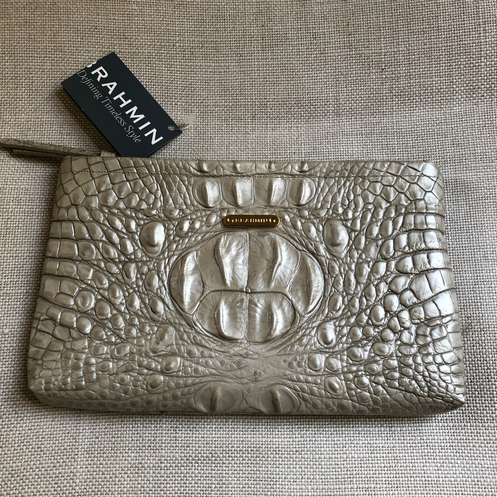 Brahmin Clutch or Cosmetic Bag Melbourne Croc Embossed Oyster NWT